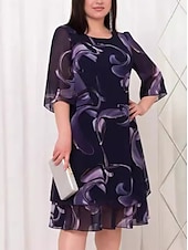 tanie Eleganckie sukienki kwiatowe-Damskie Długa sukienka sukienka maxi Codzienne sukienki Sukienka A line Elegancki Codzienny Urlop Codzienny Regularny Kwiaty Rękaw 1/2 Półgolf Fioletowy Lato Wiosna Jesień