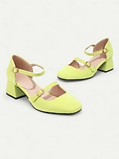 economico Anni &amp;#39;50-scarpe da donna con tacco a blocco mary jane retrò – pelle verniciata verde brillante con cinturini regolabili, perfette per ufficio, feste e outfit casual