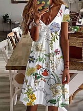 abordables Vestidos Florales Impresos-Mujer Normal Talla EU / US Vestido Midi Vestido bohemio de manga larga Vestido de verano Vestido elegante Elegante Bohemia Tropical Mariposa Vacaciones Hogar Trabajo Holgado Floral Geométrico Manga