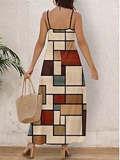 economico Abiti a Strisce e Geometrici-Abito Maxi Donna Abito Estivo Abito A-Line Abito Floreale Abito Fluttuante Vacanza Casual Quotidiano Vestibilità Regolare Color Block Senza Maniche V Collo Marrone Estate Primavera