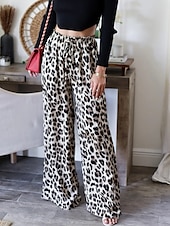 billiga breda ben och hög midja-Dam Brett skaft Kinesiska Mode Streetwear Fullängd Hög midja Leopard Ficka Elastiskt midjeband Bekväm Mjuk Microelastisk Utomhus Gata Leopard Sommar Vår Höst Normal