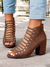 Χαμηλού Κόστους Γυναικεία Σανδάλια-γυναικεία μαύρα πέδιλα με λουράκια με τακούνι με λεπτομέρειες με καρφιά – μοντέρνο σχέδιο peep-toe για ρούχα γραφείου και πάρτι