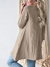 preiswerte bedruckte Kleider aus Baumwolle und Leinen-Damen Minikleid Baumwoll-Leinen-Kleider Freizeitkleid Stilvoll Basic Lässig Urlaub Täglich Lässiger Schnitt Einfach Dreiviertelarm Rundhalsausschnitt Grün Khaki Dunkelblau Sommer Frühling Herbst