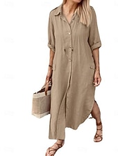 Жен. Длинное платье Платья из хлопка и льна Повседневное платье Элегантный стиль Стиль Классический Отпуск Повседневные Свидание Свободное облегание Полотняное плетение Длинный рукав Недорогие платья из хлопка и льна с принтом-Жен. Длинное платье Платья из хлопка и льна Повседневное платье Элегантный стиль Стиль Классический Отпуск Повседневные Свидание Свободное облегание Полотняное плетение Длинный рукав