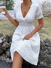 economico Vestiti-Per donna Abito Lungo Maxi Abito Abiti ispirati al lino Abito Bianco Vestito Casual Elegante Casual Boho Vacanza Quotidiano Data Vestibilità regolare Semplice Senza Maniche Scollo a V Bianco Estate