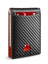 お買い得  ウォレット-男性用 RFID ブロック ウォレット - プレミアム牛革、スリムなデザイン、複数のカード スロット、現金用コンパートメント付き、旅行や日常使用に最適、カラー ブラック オレンジ