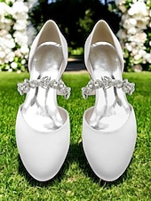 abordables Semi-formel-chaussures de mariage fermées en satin blanc avec bride à la cheville en strass - mariée pour occasions spéciales