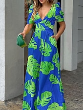 preiswerte Urlaubsoverall-Damen Normal Jumpsuit Aktiv Blumen Kurzarm V Ausschnitt Hohe Taillenlinie Urlaub Täglich Regular Fit Schwarz Weiß Blau Sommer