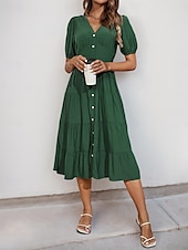 ieftine Rochii florale-Pentru femei Rochii Midi Rochie casual Rochie leagăn Rochie A line De Bază Casual Vacanță Zilnic Fit regulat Simplu Manșon scurt În V Trifoi Vară