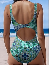 ieftine Costume Întregi-Costum de baie femei dintr-o bucată cu efect de subțiere monokini boho fără spate control al burții talie înaltă îngust ținute de vacanță pentru plajă ombre gât U fără mânecă