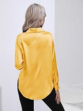 cheap Work Tops-Women&#039;s Shirt Boho Shirt Dressy Tops Plain Casual Boho Long Sleeve Bishop Sleeve Shirt Collar Regular Tops Party Evening Wear Daily Evening Party Glitter Silver Black Yellow Red Royal Blue Summer
