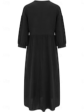 cheap Plain Dress-Women&#039;s Midi Dress Elegant Vintage Stylish Lantern Sleeve Vacation Daily Regular Fit Plain 3/4 Length Sleeve V Neck Black White Summer Spring Fall