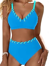 olcso Bikiniszettek-Női Fürdőruha Bikini 2 darab Merész Fürdőruha Nyitott hátú Vékony Szabadság Strandruházat Tömör szín V-alakú Ujjatlan Fürdőruhák