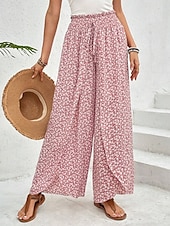 billiga breda ben och hög midja-Kvinnors vida chinos baggy byxor semester mode full längd hög midja blommig elastisk midja tryck komfort utomhus mikro-elastisk semester gata avslappnad svart vit rosa khaki sommar vår