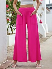 economico gamba larga e vita alta-Per donna Gamba larga Chinos Vacanza Moda Streetwear Lunghezza intera Vita Alta Semplice Tasca Fascia Elastica Comodo Morbido Confortevole Micro-elastico All&#039;aperto Streetwear Nero Fucsia Marrone