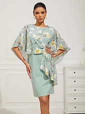 ieftine Rochii florale elegante-Pentru femei Rochii Lungime Genunchi Rochie pentru invitata de nunta Rochii din Șifon Elegant Oficial Invitat la nunta Potrivire Formă Floral Manșon Jumate Stil Nautic Verde Deschis Vară Primăvar