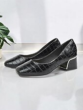 billiga Block Heels-Dam Klackar Kontor Arbete Bastant klack Fyrkantig tå Affär Minimalism Mikrobiellt läder Lack Loafers Svart