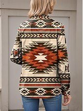 cheap Boho Tops-Women&#039;s Shirt Geometric Casual Long Sleeve Shirt Collar Regular Tops Daily Buttons Print Brown Spring Fall
