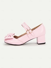 tanie Mary Jane szpilki-różowe buty typu Mary Jane na obcasie z podwójnym paskiem ze sprzączką i kokardką - urocze buty w stylu retro na klockowym obcasie na okazje codzienne i eleganckie