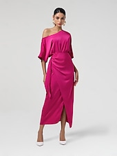 cheap Party Dress-Satin Knotted Wrap Drop Shoulder Maxi Dress