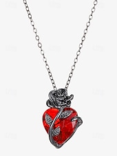 preiswerte Halskette für Damen-Damenhalskette mit rotem Herzanhänger und schwarzem Rosendesign – romantischer Gothic-Schmuck für den Valentinstag, Partys und besondere Anlässe