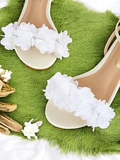 preiswerte Lässig-weiße, florale, offene, flache Sandalen mit Knöchelriemen für Damen – bequeme, lässige Sommerkleidung und Hochzeit