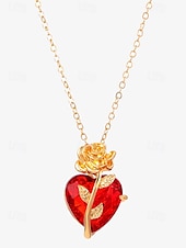 preiswerte Halskette für Damen-Damenhalskette mit rotem Herzanhänger und schwarzem Rosendesign – romantischer Gothic-Schmuck für den Valentinstag, Partys und besondere Anlässe