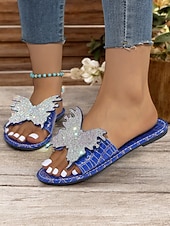 economico Infradito da Vacanza-sandali da donna con farfalla e strass blu – eleganti calzature estive per la spiaggia, le vacanze e gli outfit casual