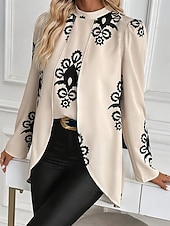 baratos Arte &amp; Design Blusas-Mulheres Camisa Social Blusa Imprimir Gráfico à moda Casual Manga Longa Gola Redonda Tops regulares Diário Branco Verão Primavera Outono
