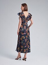 cheap Casual Dress-Flutter Sleeve Fitted Midi Dress