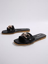 cheap Women&#039;s Sandals-Women&#039;s White Slide Sandals with Heart-Shaped Metal Buckle – Casual Summer Footwear for Beach, Vacation and Everyday Style