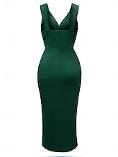 abordables Robe Simple-Robe Midi Femme Robe d&#039;Été Uni Robe Bodycon Hors des Épaules Robe Semi-Formelle Invité de Mariage Cocktail Soirée Ajustement Normal Graphique Sans Manches Col V Noir Vert Bleu Clair