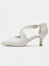 economico Semi-formale-tacchi a gattino con cinturino incrociato glitterato bianco e fibbia in strass – scarpe eleganti da donna per eventi formali