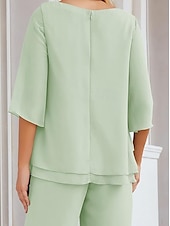 preiswerte Hosenanzüge für Mama-Jumpsuit  Hosenanzug Mutter der Braut Eleganter Einfacher Boot-Ausschnitt Bodenlang Chiffon Halber Ärmel mit Rüschen Einfarbig 2025