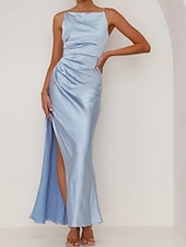 abordables Vestidos de fiesta-Mujer Vestido maxi Vestido de Fiesta Vestido de raso Elegante Sensual Formal Fiesta Invitado a la boda Pedida Ajuste regular Plano Sin Mangas Cuello Barco Negro Rosa Azul Piscina Verde Trébol Verano