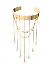 billiga Damarmband-dammanschettarmband i guldkedja – eleganta justerbara överarmssmycken med strass tofsar och dingelkedjor för fester och speciella tillfällen