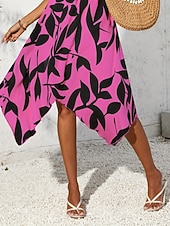 baratos Casual Floral Dresses-Women's Midi Dress Casual Dress Swing Dress A Line Dress Stylish Casual Vacation Daily Regular Fit Leaf Sleeveless V Neck Light Pink Blue Purple Apricot Summer