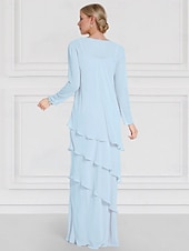 preiswerte Mit Jacke-Jackenkleid Brautmutter Langarm mit Spitzen-Rüschen Chiffon Elegant Vintage Rundhals Bodenlang Kleid Cascading Rüschen