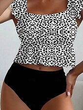 billige Tankinier-Dame Badetøy Tankini 2 stk Underbukser Badedrakt Drapering Åpen rygg Høy Midje Ferie Strand Klær Polkadotter Dyp utringing Ermeløs Badedrakter
