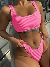 voordelige Bikinisets-Dames Zwemkleding Bikini 2 stuks String Zwempak Blote rug Slank Vakantie Strand Kleding Effen Kleur U-hals Mouwloos Badpakken