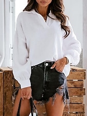preiswerte Damen Arbeitsoberteile-Damen Hemd Bluse Feste Farbe Basic Brautkleider schlicht Langarm Gekerbter Hals Normale Oberteile Täglich Schwarz Weiß Sommer Frühling Herbst