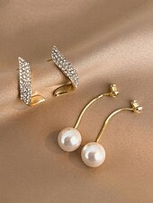 economico Orecchino da donna-eleganti orecchini di perle placcati oro con dettagli in cristallo – eleganti orecchini pendenti per donna, perfetti per matrimoni, eventi serali e occasioni formali