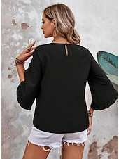 ieftine Bluze simple-Pentru femei Bluză Culoare solidă Elegant Zilnic Stilat Lungime Manșon 3/4 Stil Nautic Topuri obișnuite Zilnic Muncă Concediu Negru Roșu-aprins Trifoi Kaki Vară Primăvară Toamnă