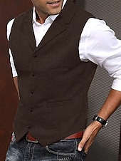 cheap Men&#039;s Vest-Men&#039;s Vest Gilet Wedding Event / Party Daily Fashion Business Spring &amp;  Fall Buttons Pocket Polyester Comfortable Solid Color Single Breasted One-button Lapel Regular Fit Black Light Brown Green Army