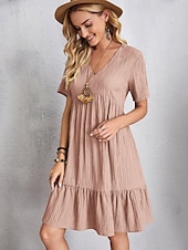 economico Abiti da ufficio-abito da lavoro da donna abito casual abito a trapezio elegante da ufficio quotidiano abito lungo abito lungo patchwork scollo a V manica corta tinta unita vestibilità regolare nero rosa rosso estate