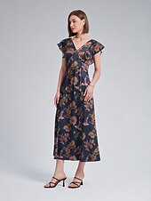 cheap Casual Dress-Flutter Sleeve Fitted Midi Dress