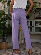 economico Pantaloni-Per donna Pantaloni in cotone e lino Chinos Stile Classico Lunghezza intera Vita Alta Semplice Tasca Fascia Elastica Comodo Morbido Confortevole Micro-elastico All&#039;aperto Streetwear Viola Verde