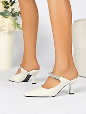 cheap Kitten Heels-Women&#039;s Rhinestone Embellished Pointed-Toe Slip-On Heeled Mules – Elegant Party and Formal Shoes for Evening Events and Weddings