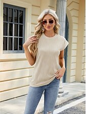 お買い得  Tシャツ-女性用 ボヘミアン T シャツ 平織り ボヘミア スタイリッシュ ベーシック 半袖 フラッタースリーブ ラウンドネック レギュラートップス 日常 お出かけ 週末 チュニック ライトグリーン ピンク ネービーブルー オレンジ グリーン 夏