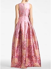 billiga Blommor-A-linjig Aftonklänning Hög Slits Klänning Strand Bröllop Formell Bröllop Gäst Golvlängd Ärmlös V-hals Ficka Satin med Blommönster Slits Ficka Derby Klänning Racedag Klänning Bröllop Gäst Klänning 2025